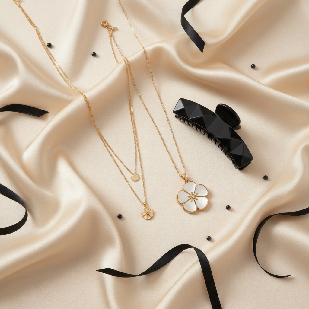Fashion and accessories jewelry flat lay