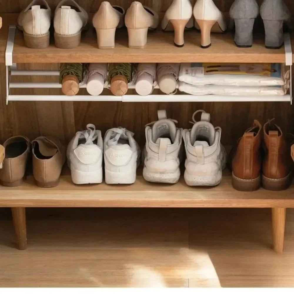 Shoe Rack | Space-Saving Layered Organizer For Home Shoe Cabinets | Under-Shelf Shoe Holder With Hanging Basket