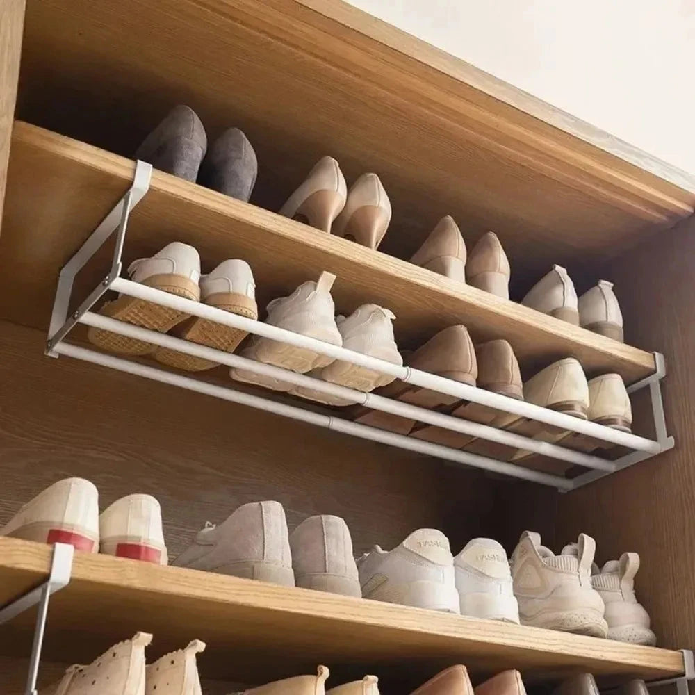 Shoe Rack | Space-Saving Layered Organizer For Home Shoe Cabinets | Under-Shelf Shoe Holder With Hanging Basket