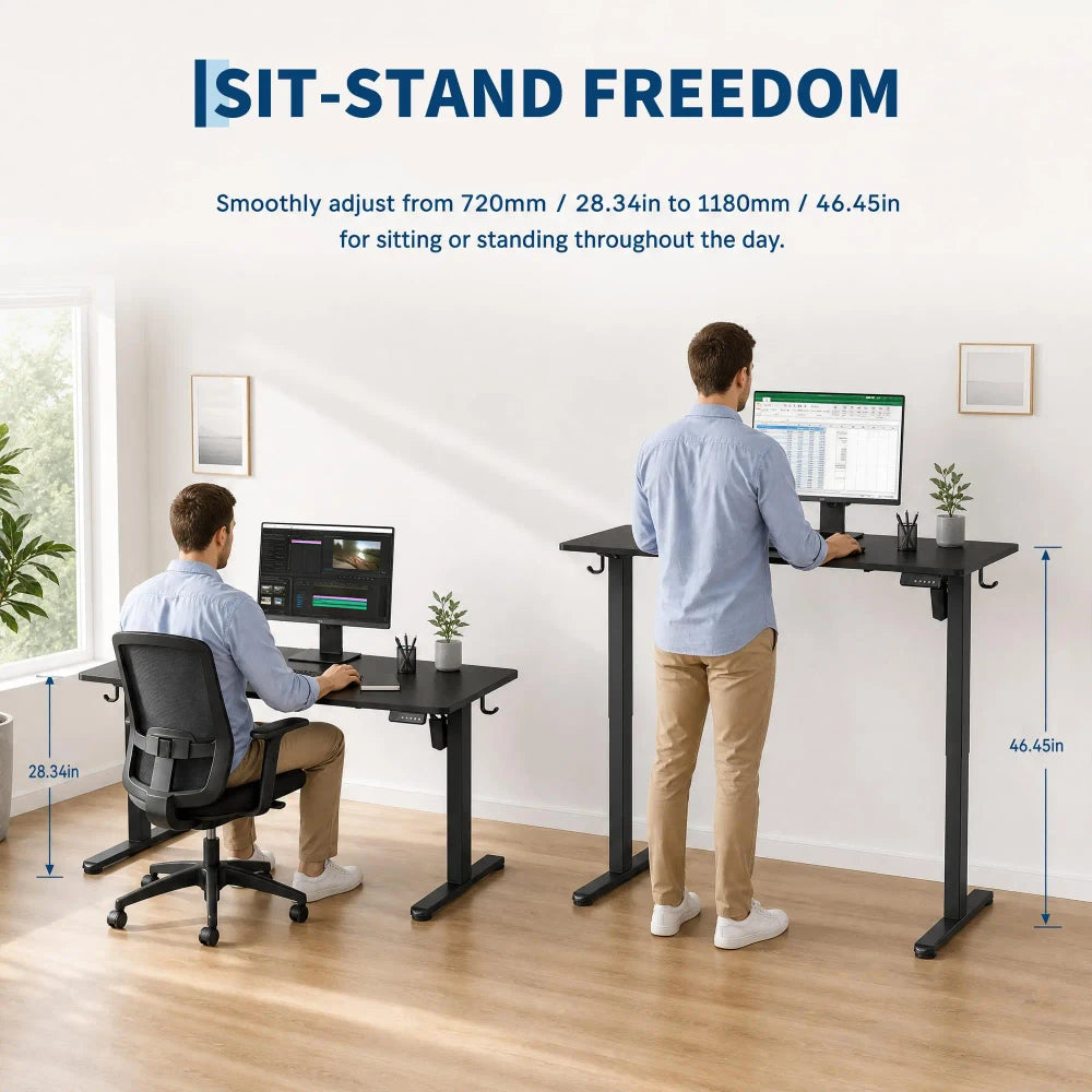 48 x 24 Inch Electric Standing Desk, Adjustable Height Sit Stand Computer Desk With 3 Memory Presets, Quiet Motor, Home Office