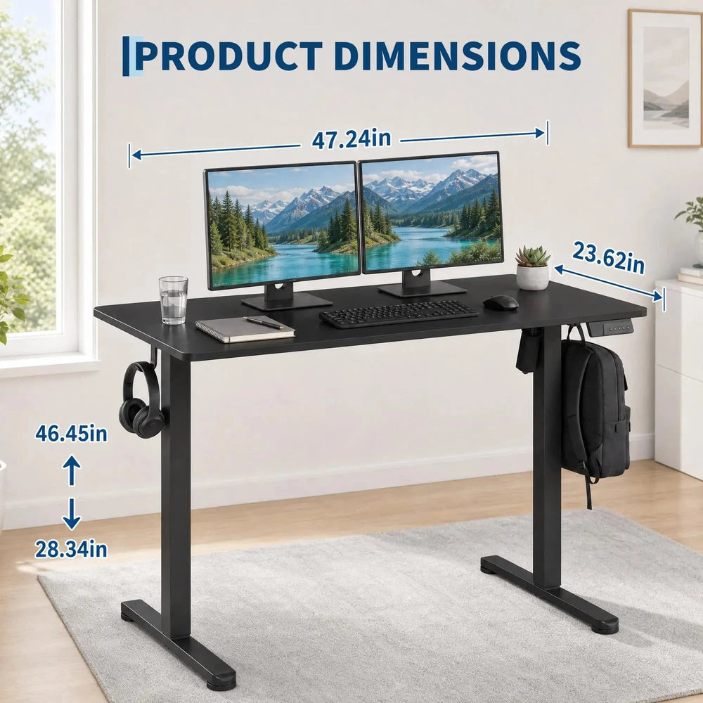 48 x 24 Inch Electric Standing Desk, Adjustable Height Sit Stand Computer Desk With 3 Memory Presets, Quiet Motor, Home Office