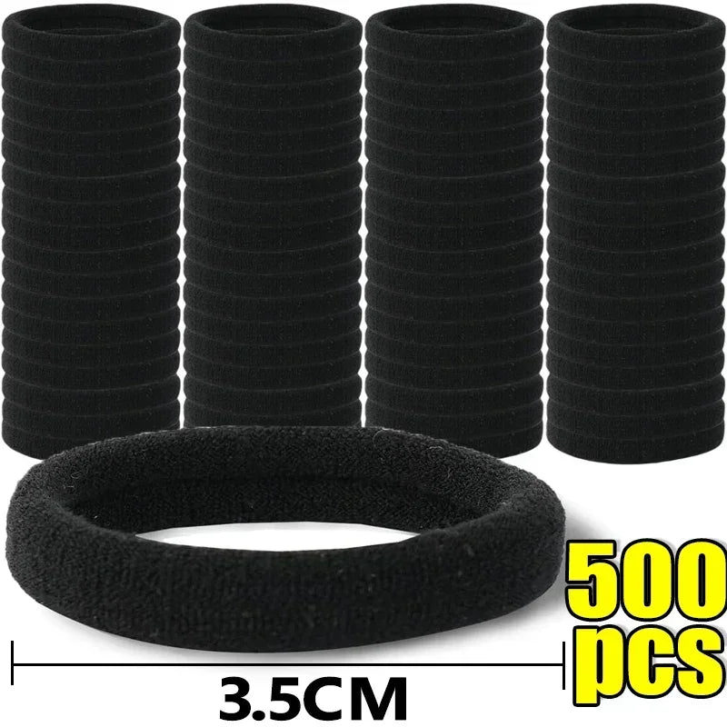 500PCS Black Basic Hair Bands Women Girls Simple High Elastic Headband Ties Rubber Ropes Scrunchies Ponytail Holders Accessories