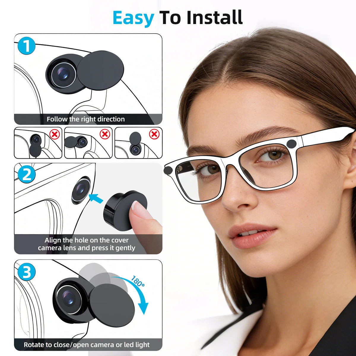 2/6pcs LED Light Blocker Cover & Rotating Privacy Cover for Smart Glasses Camera Light Cover LED Llight Cover for Ray-Ban Meta