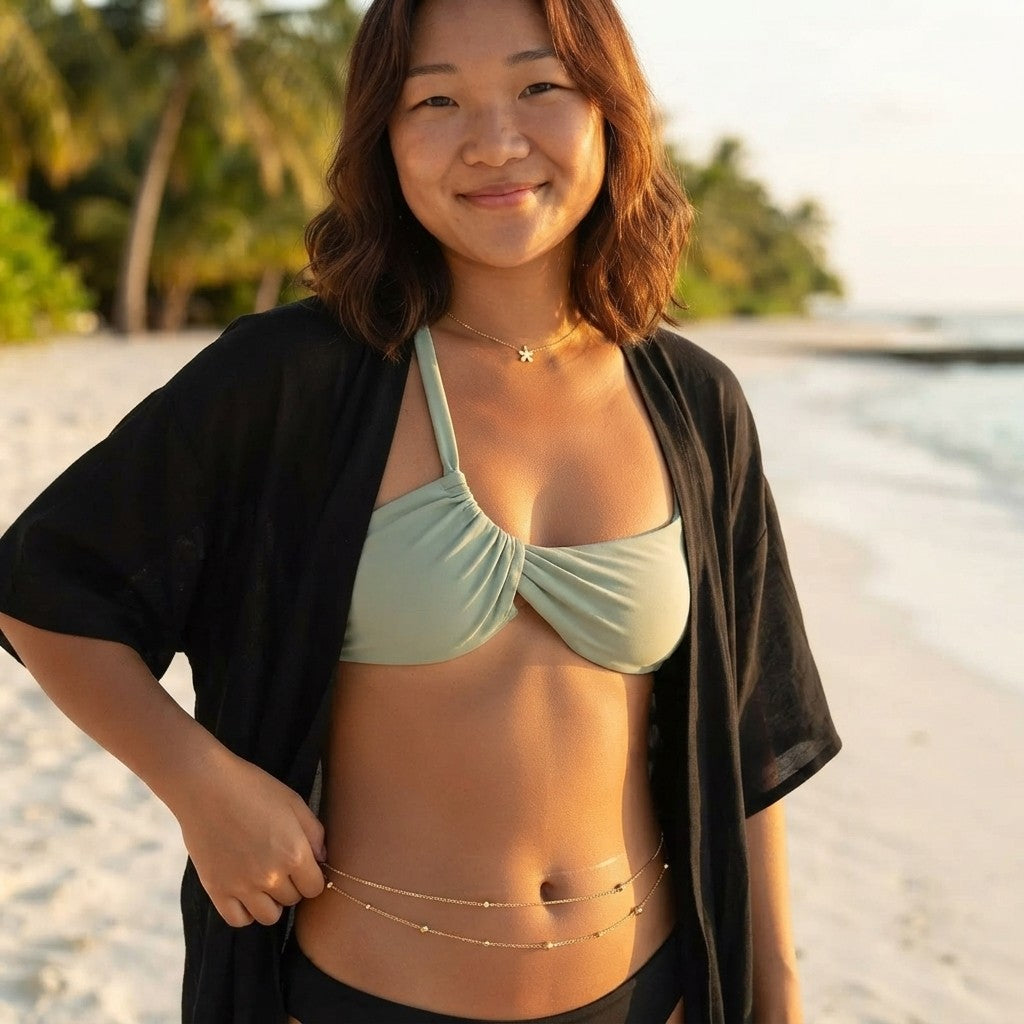 Fashion Metal Double Layered Beads Belly Chains for Women Simple Gold Color Waist Body Chain Beach Party Jewlery Accessories